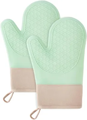 Produktbild von Hitzebeständige Ofenhandschuhe mit rutschfester Silikonoberfläche, 2 Stück, grüne Silikonhandschuhe für die Küche