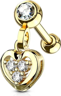Produktbild von Tragus Ohr Piercing Stecker Helix Cartilage Barbell Herz Heart Zirkonia Kristalle Autiga® gold
