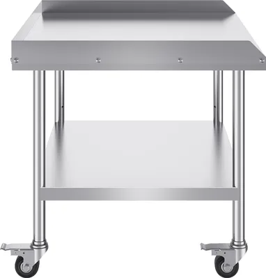 Produktbild von SucceBuy 30 x 36 x 30" Arbeitstisch aus Edelstahl, robuster kommerzieller Tisch zur Lebensmittelzubereitung mit Rollen, 4 Rädern und 3-seitiger Spritzwand. Ideal für Restaurants, Zuhause und Hotels.