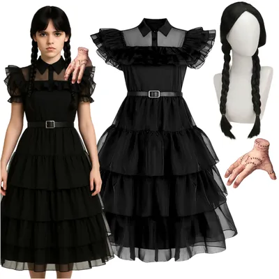 Produktbild von Korbi Wednesday Addams Kostüm Set – Kleid, Perücke, Hand