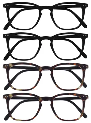 Produktbild von OPULIZE Bex Lesebrille 4er Pack Groß Quadrat Cool Designer Rahmen Federscharniere Kratzfest Schwarz Mattbraun Herren Damen RRRR64-1122 +2.50
