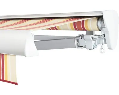 Produktbild von SOLUNA Halbkassettenmarkise Classic 4x2 Stoff Dessin 8430 Gestell E6EV1 silber eloxiert Antrieb rechts inkl. Kurbel