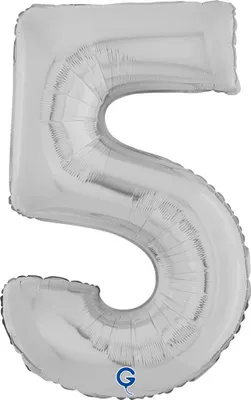 Image de Ballon en aluminium géant 26"/66 cm | Chiffre argenté : 5