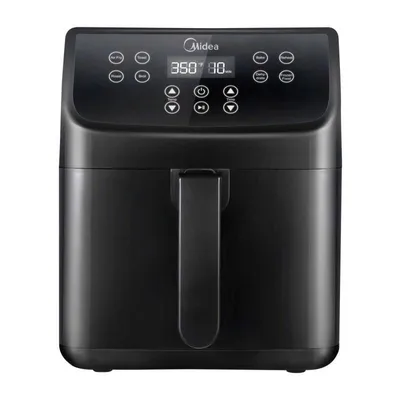 Produktbild von Midea Heißluftfritteuse MF-CN55A, 5.5 Liter, 1700W, Schwarz, Teflonbeschichtet, Maße B 267 x T 347 x H 325 mm, 5.14 kg, 8 Programme, LED Touchscreen, Temp. 30-200°C, Abschaltautomatik, Abnehmbare Schüssel, Spülmaschinenfest, Platz für ganzes Hähnchen, ideal für fettarme Gerichte.