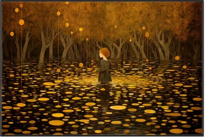 Produktbild von Wallario Wandbild Goldener Wald, Größe: 61 x 91,50 cm, Poster mit schwarzem Aluminiumrahmen