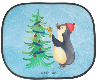 Produktbild von Mr. & Mrs. Panda Sonnenschutz Auto Pinguin Weihnachtsbaum - Eisblau - Geschenk, Fenster, Weihnachten, Winter, Sonnenblende, für