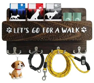 Hundegarderobe mit Ablage, 4 Haken, Holz, 29,4x17 cm, Wandmontage