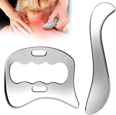 Image de Gua Sha et grattoir 2 en 1 en acier inoxydable : appareil de massage efficace pour la relaxation musculaire, le soulagement de la douleur et la physiothérapie, idéal pour le dos, les jambes et le visage