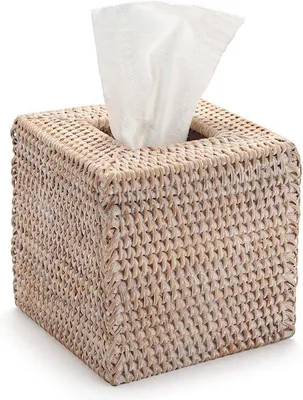 Produktbild von Famanu Kosmetiktücherbox aus Rattan - Natur, honigbraun, 14 x 14 x 15 cm