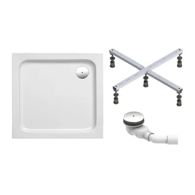 Produktbild von Schulte Duschwanne 80x75 cm, Weiß, Modell Cala - Komplettset inkl. Fußgestell und Ablaufgarnitur