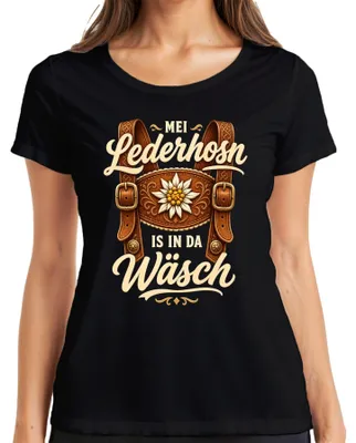 Productafbeelding van Mei Lederhosn waslijn: , Beierse lederbroek, damesjurk, T-shirt, zwart, maat XL