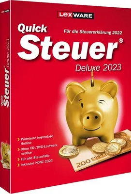 Produktbild von Lexware QuickSteuer Deluxe 2023, Finanzielle Analyse, 1 Lizenz(en), Box, Deutsch, 4096 MB, 2 GHz