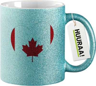 Produktbild von Huuraa Glitzertasse Kanada Flagge Herz 330ml Blau Keramik Kaffeebecher Geschenkidee