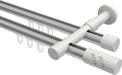 Produktbild von Interdeco Innenlaufstange / Gardinenstange mit Innenlauf Silbergrau / Weiß, Typ Prestige Zoena (Glitzerzylinder), 20 mm Ø 2-läufig, 400 cm