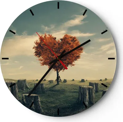 Produktbild von Wanduhr - Rund - Glasuhr - Baum Natur Wiese - 40x40cm - Schleichendes Uhrwerk - Lautlos - zum Aufhängen bereit - Dekoration Modern - Wanddekoration aus Glas - C3AR40x40-3751