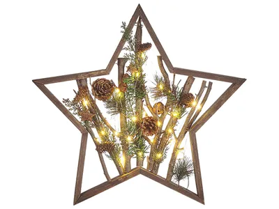 Obrázek produktu pro BELIANI Vánoční dekorace tmavé borovicové dřevo 46 cm ve tvaru hvězdy se šiškami a LED světly rustikální boho styl
