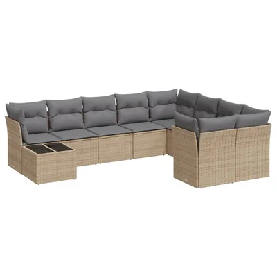 Produktbild von 10-tlg. Modulare Garten-Sofagarnitur, Poly Rattan Beige, mit Stauraum, wasserabweisendem Beutel & abnehmbaren Kissenbezügen, UV-beständig
