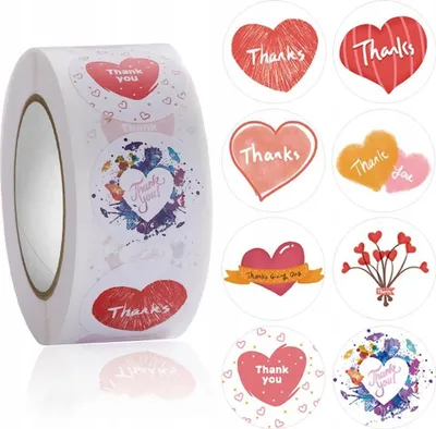 Immagine prodotto di Adesivi decorativi etichette autoadesive Thanks in rotolo da 500 pezzi