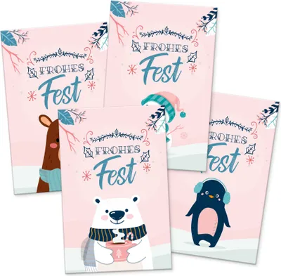 Produktbild von itenga 24 x Geschenkekarten Frohe Weihnachten Winterfiguren in Visitenkartengröße