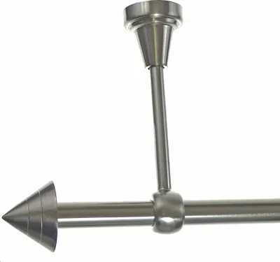 Produktbild von Gardinenstange Set Edelstahl Look Metall Ø 16mm zur Deckenträger 1-lauf Spitze, Länge wählbar H14 E21