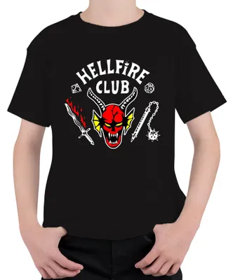 Immagine prodotto di HELLFIRE CLUB Demon Skull Horns D20 Flaming Sword Roleplay Maglietta unisex per bambini, nero, 128