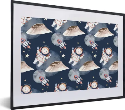Produktbild von MuchoWow® Gerahmtes Poster Weltraum - Rakete - Astronaut - Jungen - Mädchen - Kinder - Kinder 40x30 cm - Poster mit Schwarzem Bilderrahmen Wandposter Rahmen Foto Bilder - Bilderrahmen - Poster im Rahmen