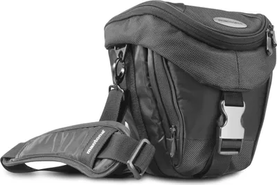 Produktbild von Mantona Neolit Colt Kameratasche schwarz/metallic – 220 x 200 x 140 mm – Outdoor mit Tragegurt, Polsterung, Schnellzugriff, Staubschutz, Fach – kompakt, leicht, wasserdicht – für DSLM und DSLR Kamera