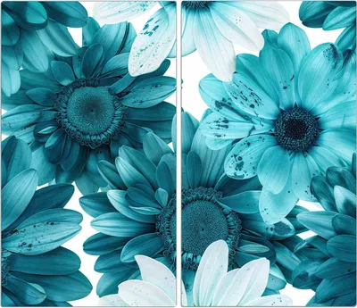 Produktbild von Spritzschutz Herdabdeckplatte Schneidebrett aus Glas Blaue Blütenpracht 2-Teilig (60x52cm)
