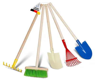 Produktbild von Kinder-Gartengeräte 5 tlg. Harke, Schaufel, Besen, Spaten, Laubbesen