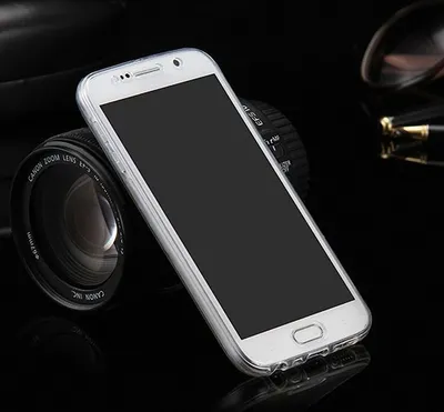 A transparent phone case is placed on top of a camera lens.