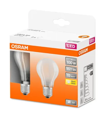 Immagine prodotto di Scatola OSRAM con 2 lampade LED standard con vetro smerigliato - 10 W equivalente a 100 W E27 - Bianco caldo