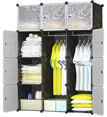 Zdjęcie produktu dla Szafa z drzwiami, 12 przegródek, 2 wieszaki na ubrania, wymiary: 111x47x148 cm, do sypialni