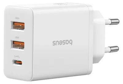 Image de Baseus - Chargeur mural (technologie GaN, 2 ports USB, USB-C, recharge rapide, 30 W) - blanc