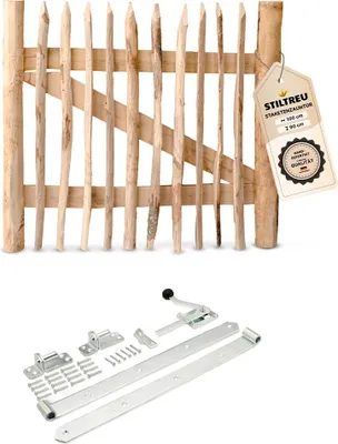 Produktbild von Classic Staketenzaun-Tor Set (silber) aus Edelkastanie, Breite 100 cm, Höhe 90 cm (genagelte Ausführung)