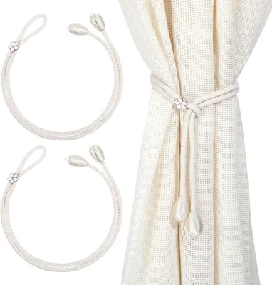 Obrázek produktu pro Pásky na záclony, 2 kusy, nastavitelné, bílé, boho styl, do obývacího pokoje, ložnice, kanceláře