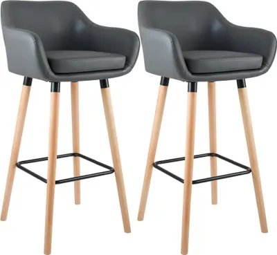 Produktbild von CLP 2er Set Barhocker Grant Kunstleder Buchenholzgestelle bis 150 kg mit Fußstütze grau