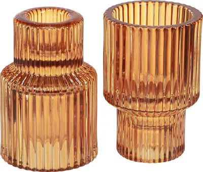 Produktbild von Stilvolle orange Glas-Stabkerzenhalter & Teelichthalter, 8 cm hoch, Retro-Design, 4er Set, 4 Stück