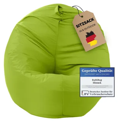 Produktbild von BuBiBag Sitzsack Erwachsene mit Füllung – 2in1 Sitzsack & Sitzkissen, Bean Bag Indoor Outdoor wasserfest | Neongrün 130 cm