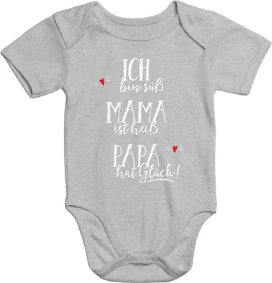 Produktbild von kurzarm Baby-Body ich bin süß, Mama ist heiß, Papa hat Glück Baumwolle Moonworks®  0-3 Monate