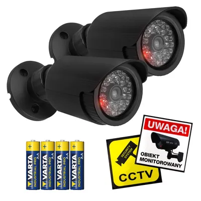 Zdjęcie produktu dla Zestaw dwóch atrap kamer tubowych IR-LED czarne Zasilanie 2xAA (w zestawie) ABS IR1800 BT