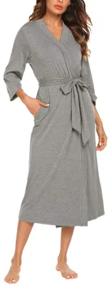 Immagine prodotto di Solidchoice - Accappatoio da donna in cotone, con maniche a 3/4 e scollo a V