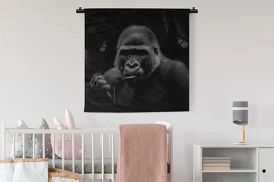 Produktbild von MuchoWow® Wandteppich Wandbehang Schmetterlinge - Affe - Dschungel - Schwarz - Weiß 90x90 cm Tapisserie Dekoration Wandtuch - Wandaufhänger