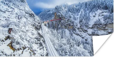 Produktbild von MuchoWow® Poster Mit dem Zug durch die Winterlandschaft der Schweiz 120x60 cm - Bild