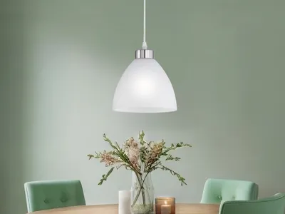 Produktbild von Designer LED Pendelleuchte 1 flammig konischer Glas Lampenschirm in Weiß Ø 20cm