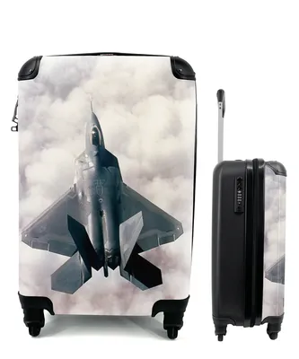 Produktbild von MuchoWow® Koffer Handgepäck Trolley Rollkoffer Kleine Reisekoffer mit 4 Rollen - Die Spitze eines Kampfflugzeugs mit vielen weißen Wolken - Cabin Size < 55x40x23 cm & 55x40x20 cm - Fotokoffer - Kabinenkoffer - Boardgepäck - Reise-Box - Reisekoffer - Reisegepäck - Koffer mit Bild - Trolley für Kinder
