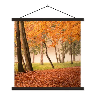 Produktbild von MuchoWow® Textilposter Blätter - Herbst - Wald 90x90 cm mit schwarzem Rahmen - Magnetisches