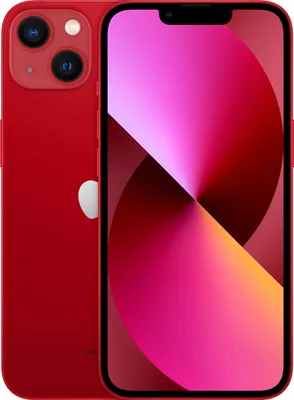 A red iPhone 13 is shown from the front and back.