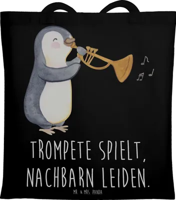 Produktbild von Mr. & Mrs. Panda Tote Bag Trompete Freude - Schwarz - Geschenk, Blasinstrumente, Musiker, Tasche, jazzig, Jutebeutel, Musik, Musikerleben, laut, Instrument, Stoffbeutel