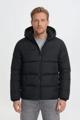 Image de Manteau matelassé pour hommes Blend BHZipke, veste d'hiver, veste avec capuche amovible, col montant, protection menton, poches latérales, détails de marque, coupe classique, Image générée par une IA