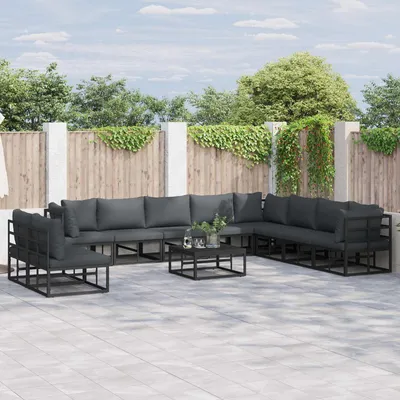 Produktbild von vidaXL Gartensofa-set mit Kissen 11 pcs Schwarz Aluminium